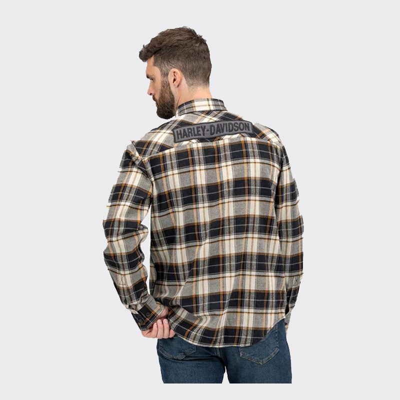 Harley-Davidson® Men's Block Font Two Pocket Long Sleeve Plaid Shirt