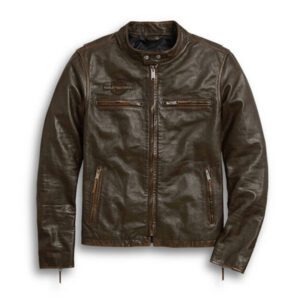 Men’s Distressed Print Leather Jacket