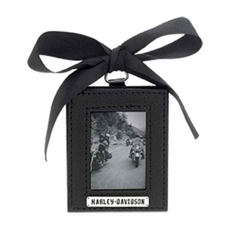 Harley-Davidson® Leather Photo Frame Christmas Ornament, Black/Silver