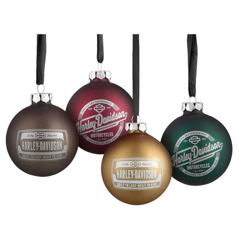 Harley-Davidson® Set of 4 Glass Ball Ornaments, 2 Seasonal Graphics