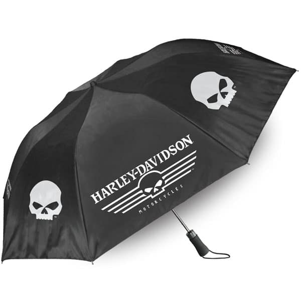 Harley-Davidson® Linear Skull 44in. Retractable Umbrella, Black & White