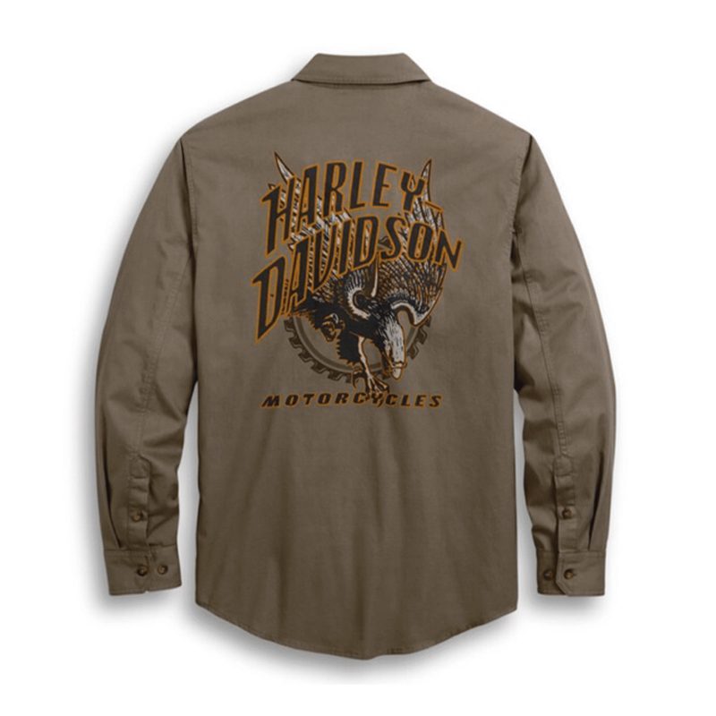 Harley-Davidson Men's Long Sleeve Shirt Eagle Logo Khaki