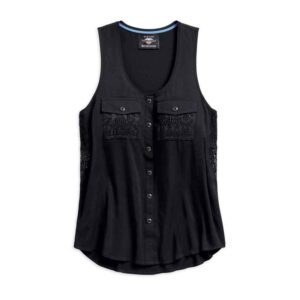 Harley-Davidson® Women's Mesh Lace Accent Woven Tank Top