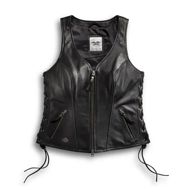 Women's Avenue Leather Vest Side Lacing Black
