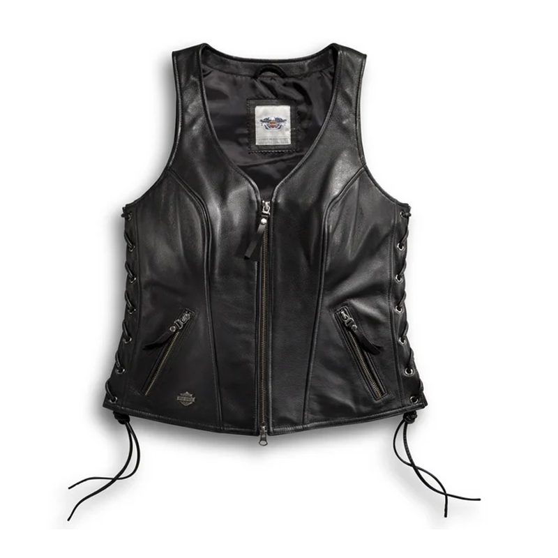 Women's Avenue Leather Vest Side Lacing Black