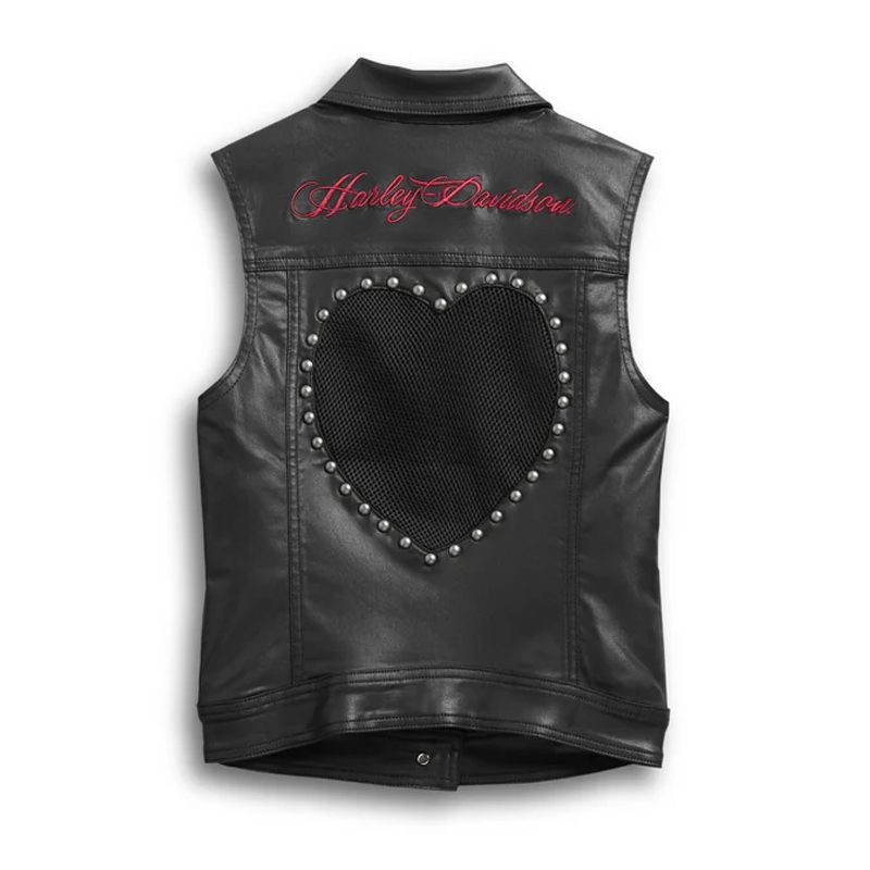 Women’s Mesh Inset Embellished Heart Vest – Black