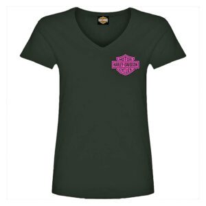 Women's Mini Pink Bar & Shield® Logo V-Neck T-Shirt | Short Sleeves | 50th Anniversary Back