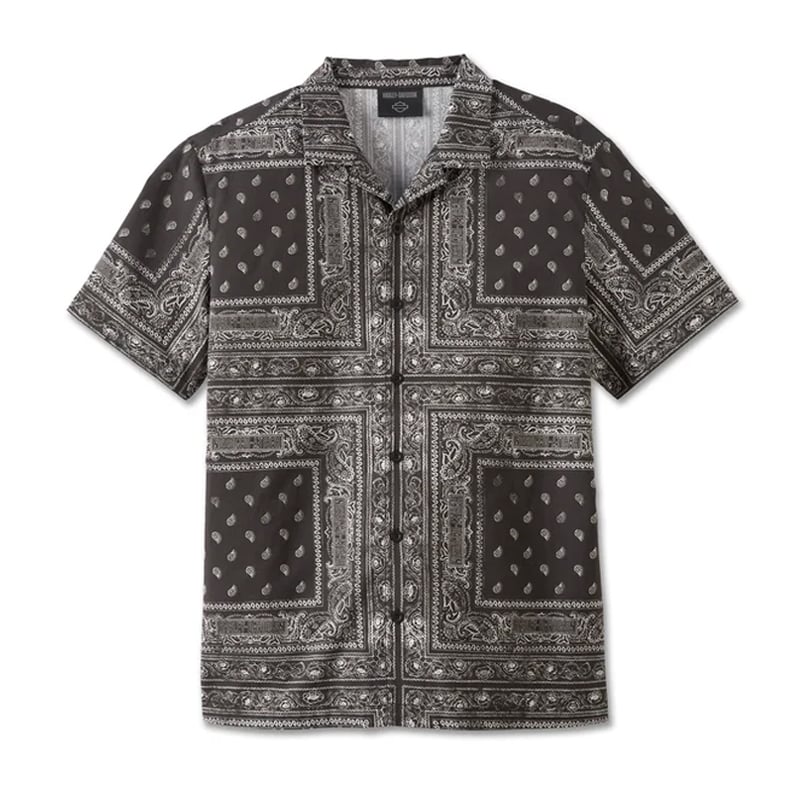 Men's Bandana Shirt Woven Black Print