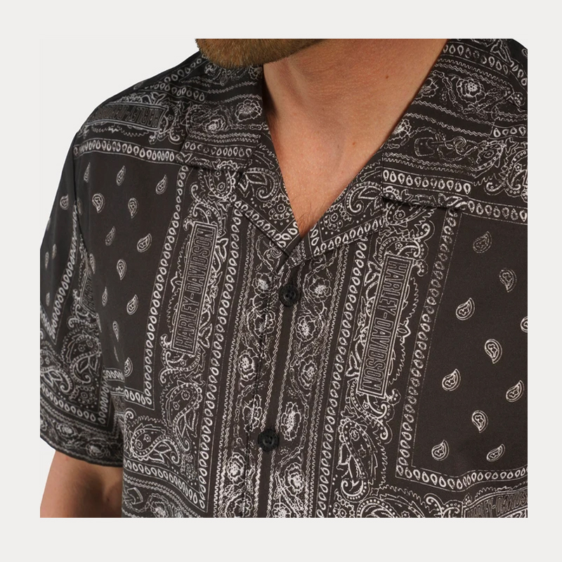 Men's Bandana Shirt Woven Black Print