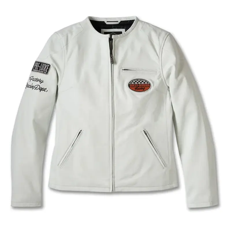 Women's 120th Anniversary Cafe Racer Leather Jacket - Bright White