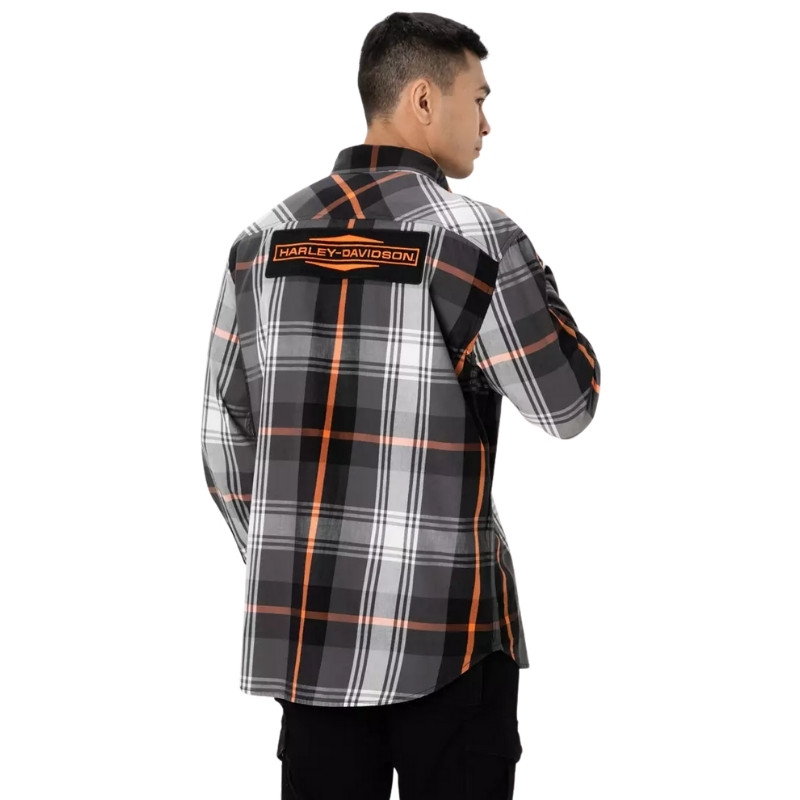 Men's Stacked Bar & Shield Long Sleeve Plaid Shirt